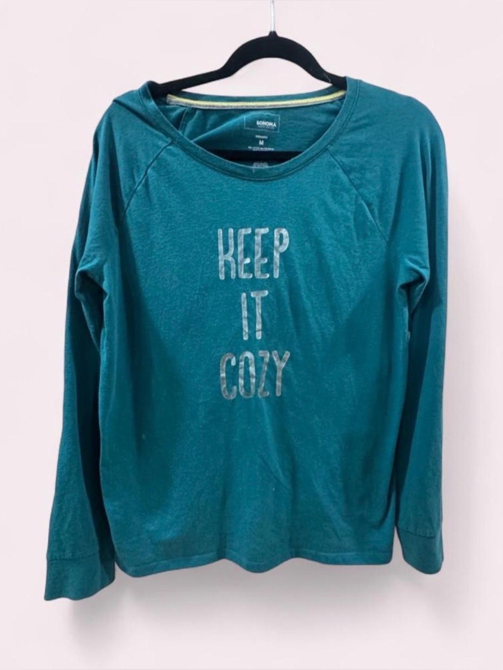 Sonoma Intimates Keep It Cozy Teal Long Sleeve Graphic Lounge Top M